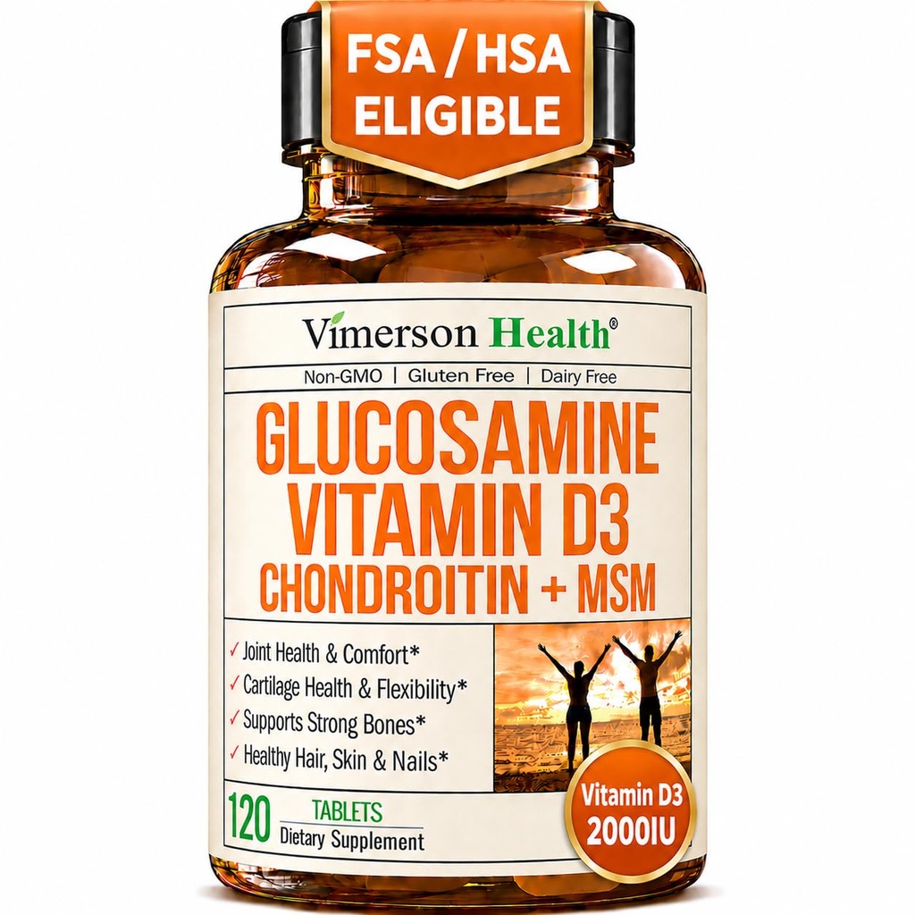 Glucosamine Chondroitin 비타민 D3 2000IU - 남자 & 여자를 위한 FSA Eligible 합동 보충교재 – 합동 건강, 머리 피부 못, MSM를 가진 뼈 건강 & 안락, Vit D, Bromelain & Boswellia – 120 탭