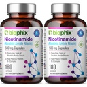 biophix B-3 Nicotinamide 500 mg 180 모자 2 팩 - Nicotinic Amide Niacin 자연적인 홍조 자유로운 비타민 공식 - 지원 피부 세포 건강