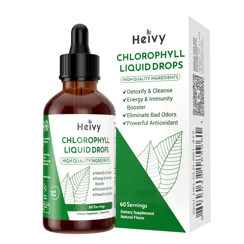 Heivy Chlorophyll 액체 하락, 액체 Chlorophyll 보충교재, 내부 탈취제, 레이디언트 피부, Detox, 산화 방지제, 면역성이 있는 지원, 글루텐 자유로운, 자연적인 맛을 내는 - 2 FL OZ를 위한 클로로필 하락