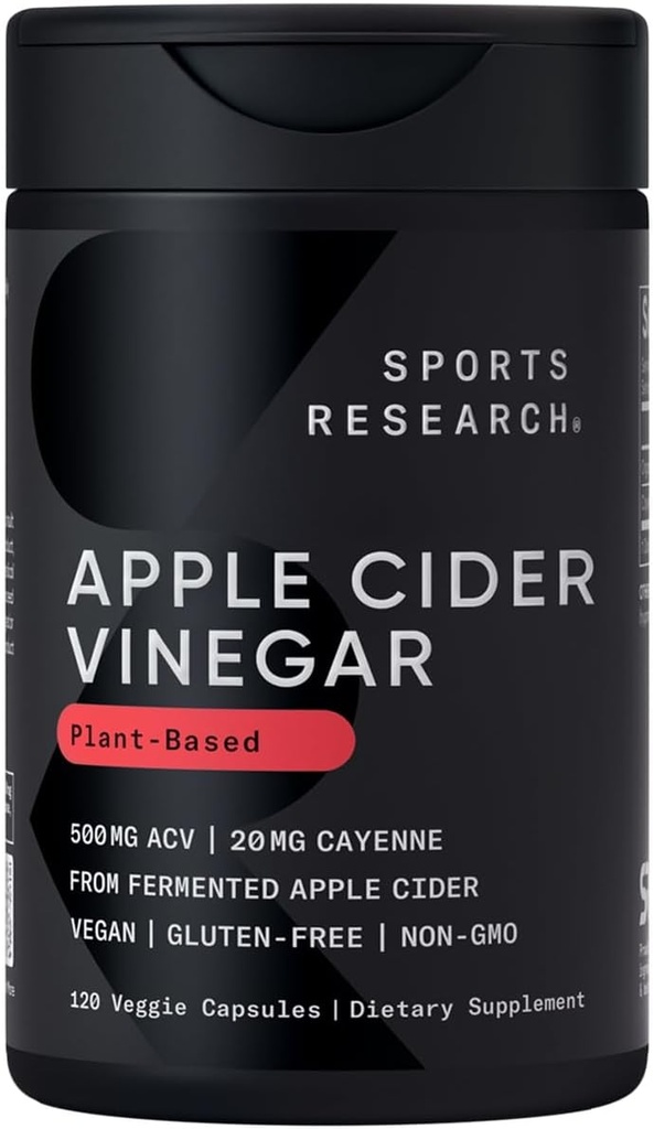 스포츠 연구 Cayenne Pepper와 Apple Cider Vinegar | 유기농 발효 Apple Cider 제작 - Non-GMO Project Verified & Vegan 인증 (120 Veggie 캡슐)