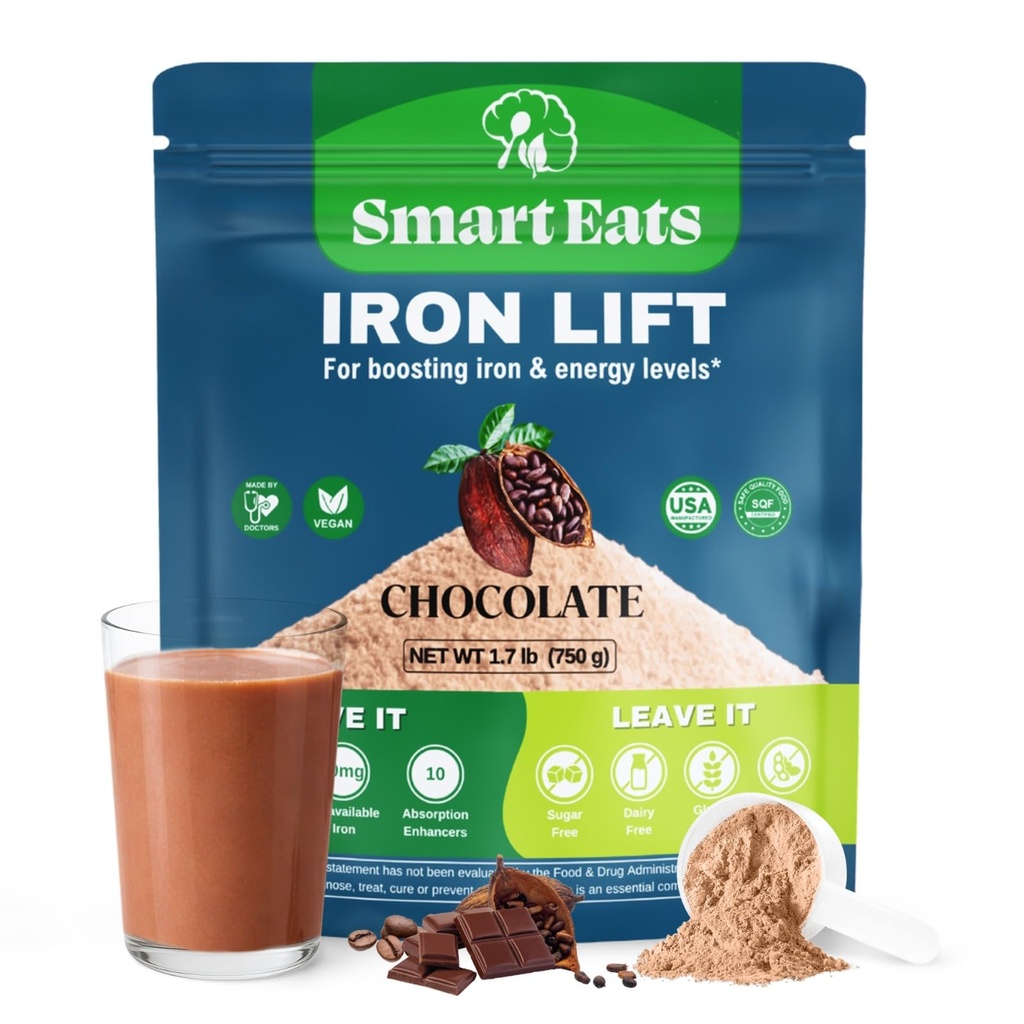 Smart Eats - Iron Powder | Highly Absorbed | 부작용을 피하십시오 | 영양: 단백질, 비타민, 섬유, 산화제 | 맛있은 음료 및 쉐이크 | Vegan | 초콜릿 맛 | 30 스쿠프