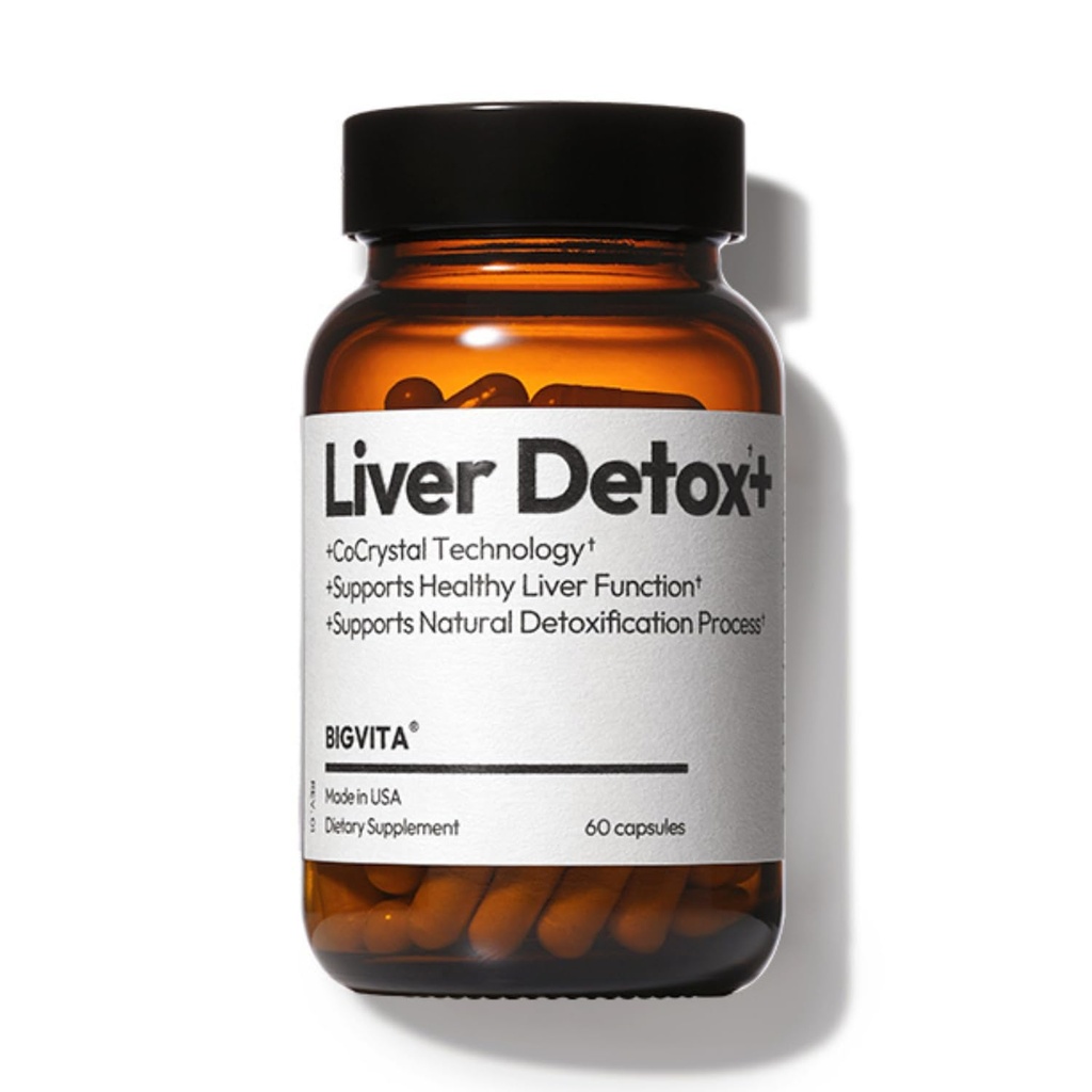 BIGVITA CoCrystal Liver Detox+ | CocrystaTM Silybin의 16x 흡수 | 글루타티온, 터미, 셀레늄, 우유 이틀 | 에너지, 일일 간 건강에 대한 해독 및 수리식 – 60 캡슐