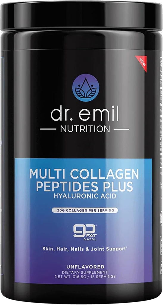 DR. EMIL NUTRITION 다 교원질 펩티드 분말 - 머리, 피부, 못 및 합동을 위한 Hyaluronic 산을 가진 격렬한 가수분해된 교원질 단백질 분말의 20g - 15의 서빙