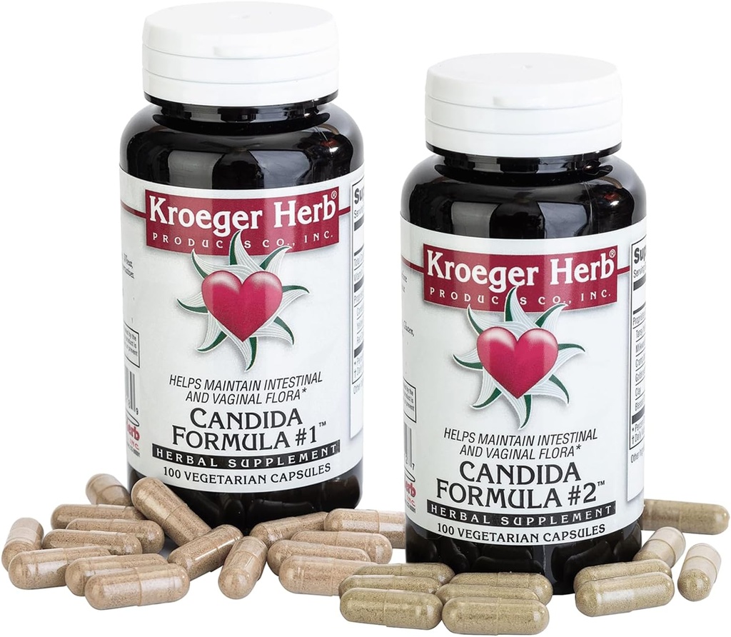 Kroeger 허브 제품 Candida 공식 #1 및 #2, 여성 및 남성을위한 클레아제 보충 - Yeast 및 Candida의 일반 레벨 지원