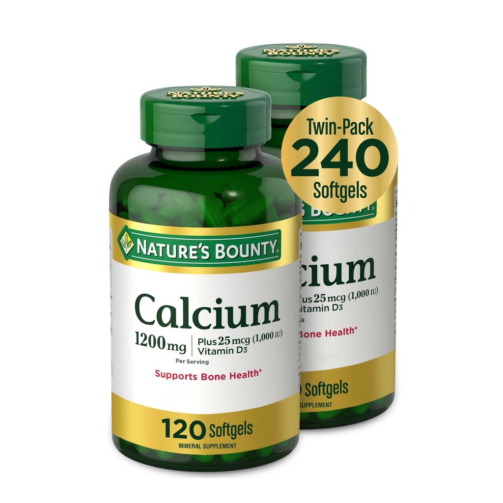Nature's Bounty 칼슘 1200 mg 비타민 D3 - 뼈 건강 Softgels, 칼슘 및 비타민 D 보충교재, 120 Ct (2 팩)