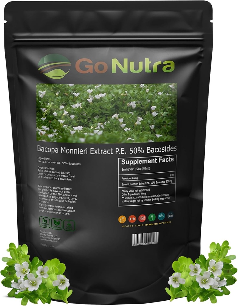 견과류 Bacopa 추출물 분말 (Bacopa Monnieri) 50% Bacosides - 초본 추출물 Brahmi 보충교재 (4개 oz.)