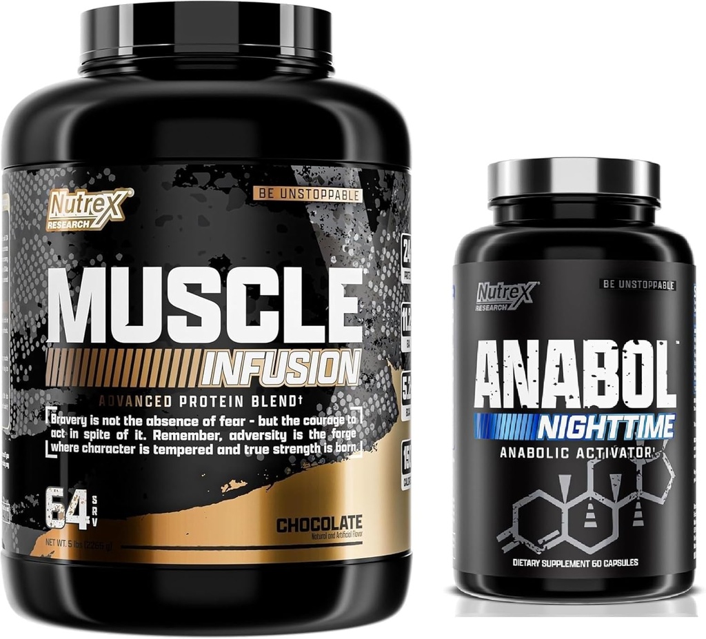 Nutrex 연구 Whey Protein Powder, 초콜릿 Anabol PM 야간 근육 빌더 및 수면 보조