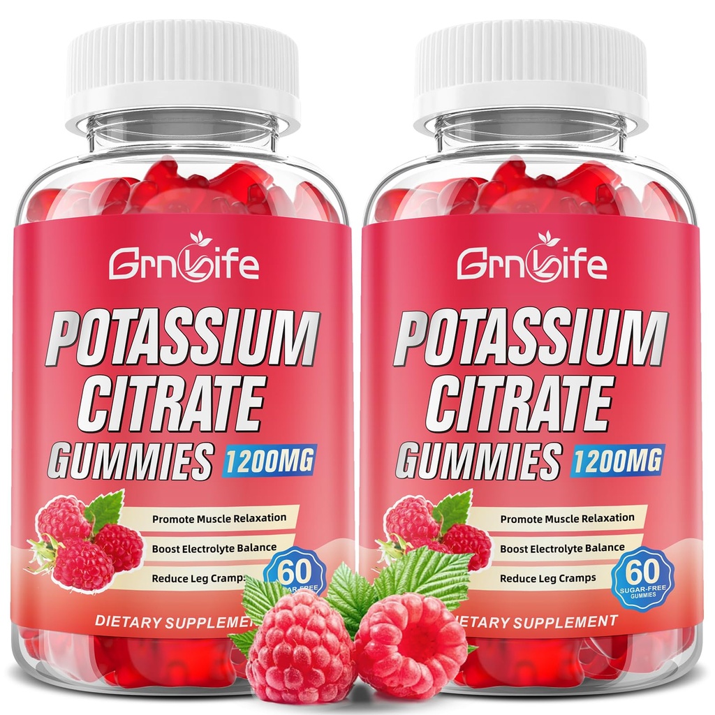 2 팩 칼륨 구연산염 Gummies, 높은 칼륨 보충교재 Gummies 1200mg 지원 다리 크림 & 근육 건강, 성인 & 아이를 위한 칼륨 Gummies, 채식주의자, 딸기 풍미 120
