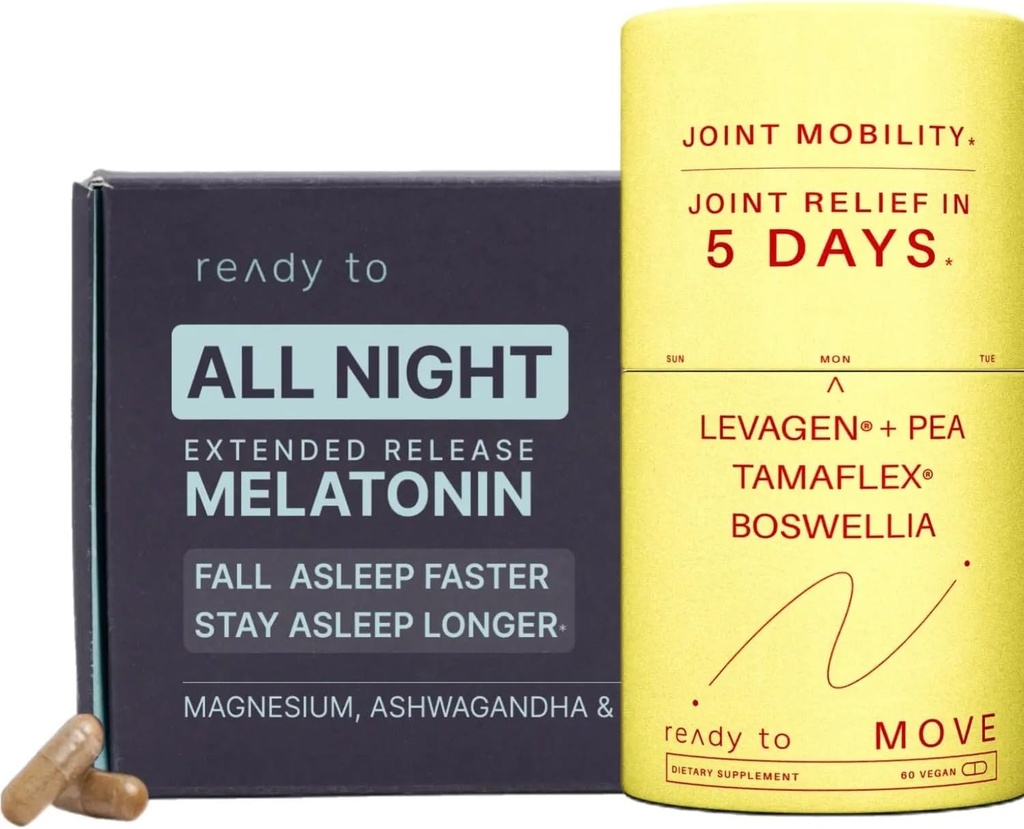 관절 완화 및 수면 세트 | 수면 및 관절 지원 Melatonin, Ashwagandha, Tamaflex® Turmeric 및 Pea | 수면 및 관절 보조 식품 팩