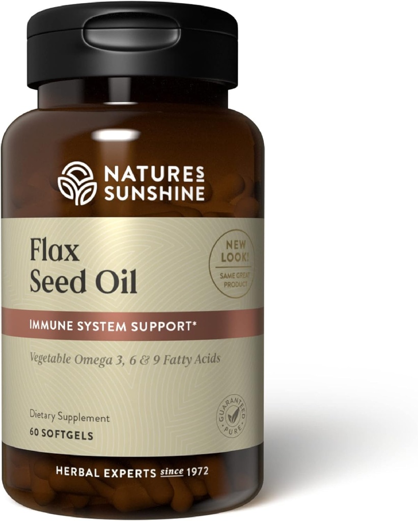 Nature's Sunshine Flax Seed Oil, 60 Softgels | 심장 건강 지방산의 우수한 소스, 면역력을 높이고 Breast와 전립선 건강을 지원하는 Lignans를 포함합니다.