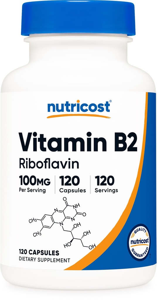 Nutricost 비타민 B2 (Riboflavin) 100mg, 120 캡슐 - 글루텐 무료 및 비 GMO