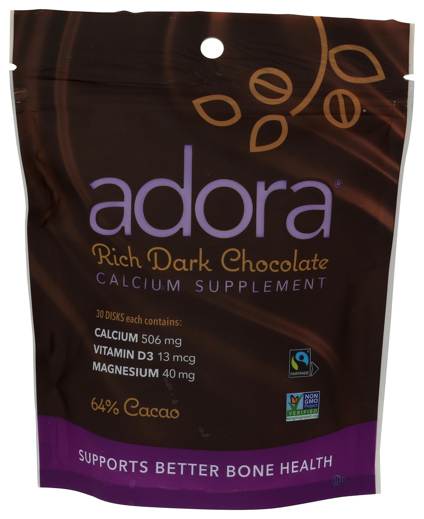Adora 칼슘 보충교재 디스크, 진한 초콜렛, 30 조사 - 500 mg