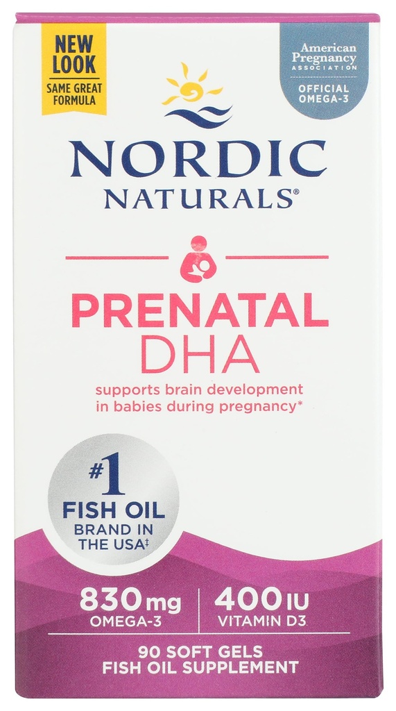 Nordic Naturals Pro Prenatal DHA, Unflavored - 830 mg Omega-3 + 400 IU Vitamin D3-90 Soft Gels - 임신 중 아기에서 뇌 발달 지원 - 비 GMO - 45 서빙