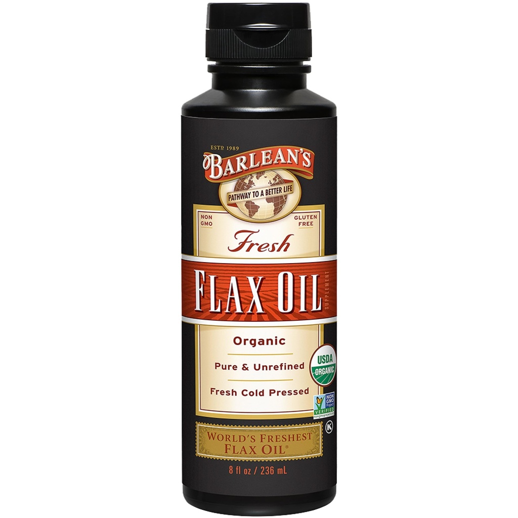 Barlean의 신선한 감기에서 유기 Flaxseed 기름 액체는 Flax씨, 7,640mg ALA Omega 3 피부와 머리 배려, Vegan & 글루텐을 위한 지방산 보충교재, 8개 oz를 압박했습니다