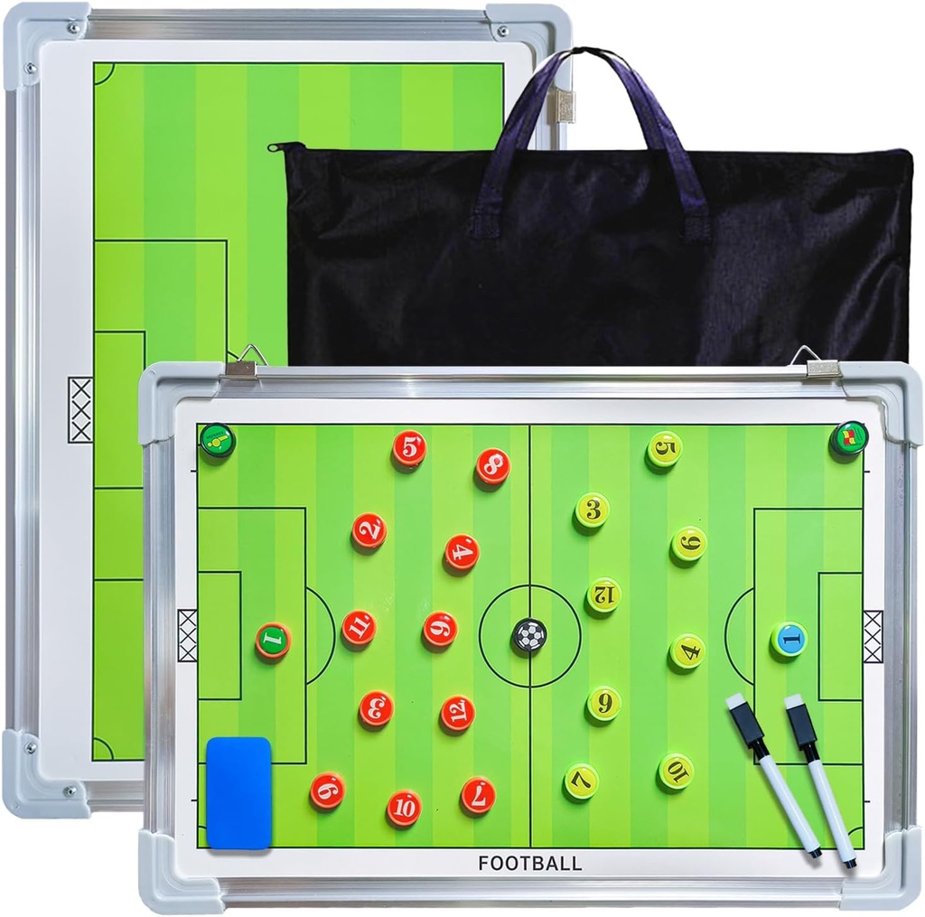 Pure Vie Magnetic Soccer Coaching Tactics Board, Coaches Soccer Dry Erase Whiteboard Strategy Tactical Blackboard Football Coach Board with Player Markers, Pen 및 Eraser를 위한 휴대용 축구 클립 보드