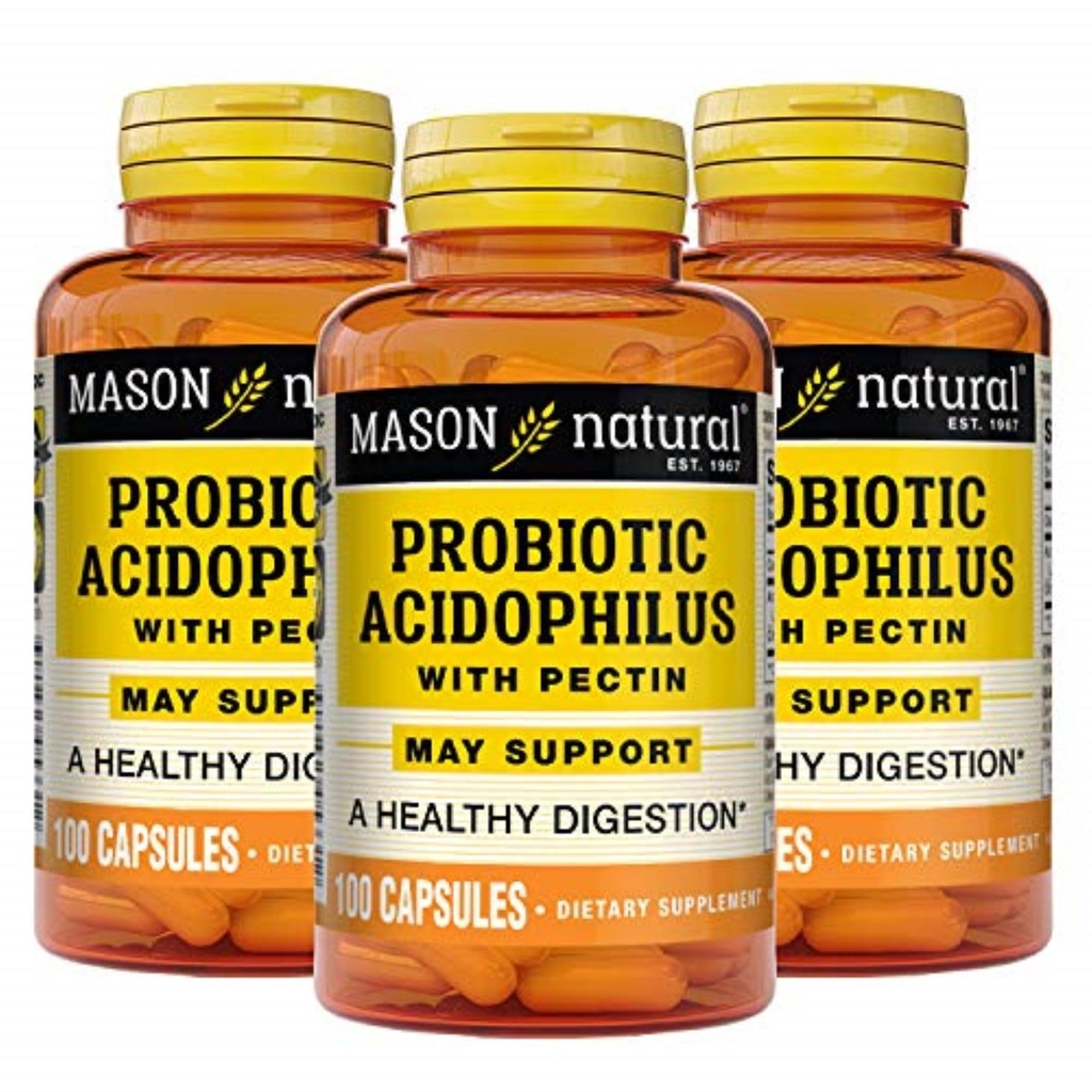 MASON NATURAL Probiotic Acidophilus, 150 일 공급, Pectin & 칼슘, 100 캡슐 (포장 3)와 일반 소화 지원