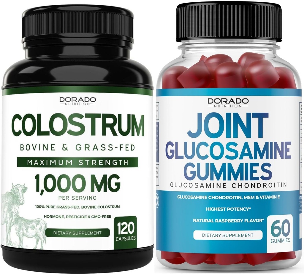 Colostrum (120 조사) 성인과 글루코사민 Chondroitin (60 Gummies)를 위한 Bovine Colostrum 캡슐은 맛있은 라즈베리 풍미를 가진 남자 & 여자를 위한 합동 보충교재 - Vegan 안전한 & 미국에서 만들었습니다