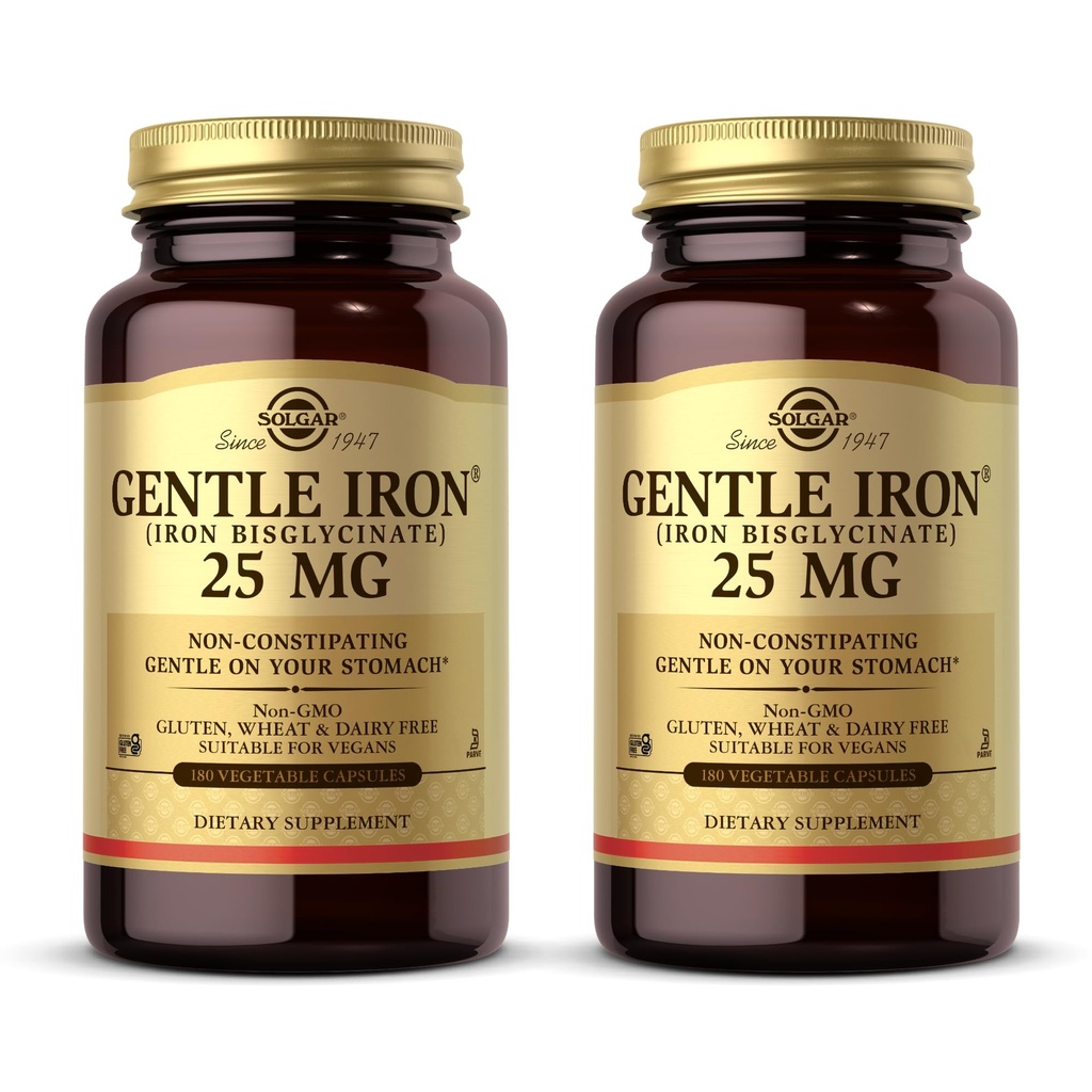 Solgar Gentle Iron (철 Bisglycinate) 25 mg - 180 식물성 캡슐, 2 팩 - 비 변비, 당신의 Stomach에 Gentle - 비 GMO, 글루텐 무료 - 360 총 서빙