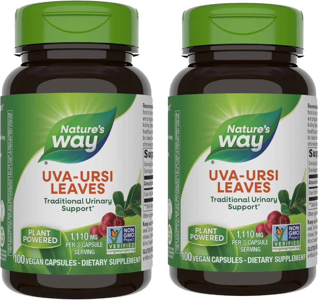 Nature's Way Uva Ursi Leaves, Traditional Urinary Support*, 3-Capsule 서빙 당 1,110 mg, Non-GMO Project Verified, Herbal Dietary Supplement, 100 Vegan 캡슐 (패키지 May Vary) - 2 팩