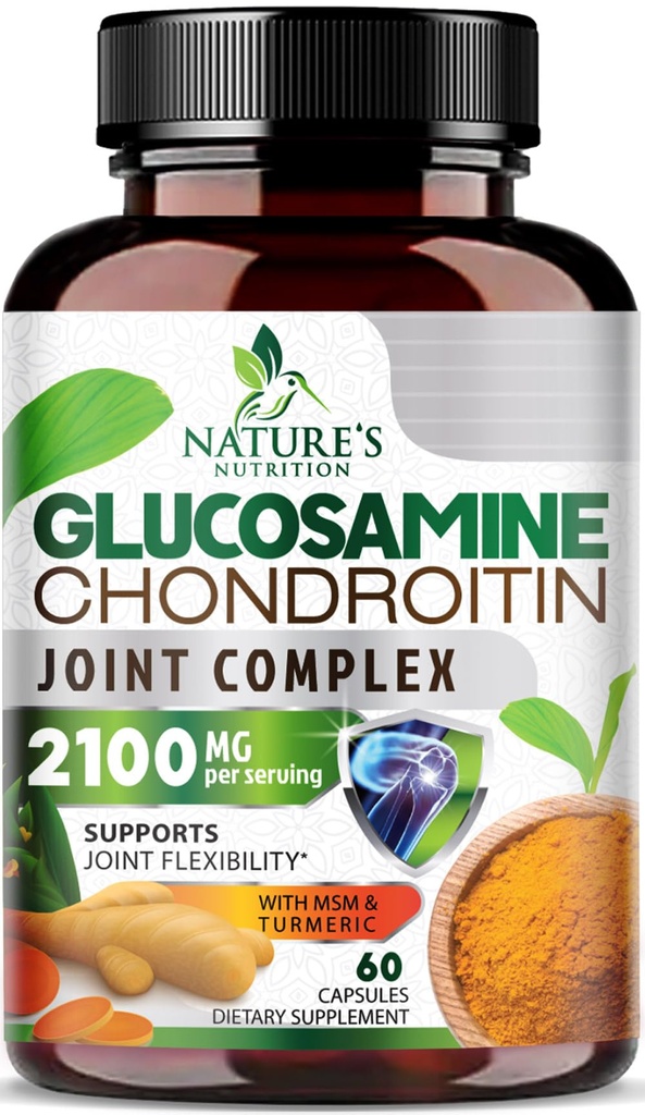 Glucosamine Chondroitin MSM 2100mg Complex - Turmeric & Boswellia를 가진 남자와 여자를 위한 합동 지원 보충교재, 3배 힘 글루코사민 보충교재 - 60의 캡슐
