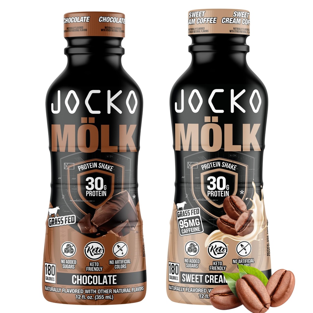 Jocko Fuel Mölk RTD Protein Shakes 번들 - 초콜릿 및 달콤한 크림 커피 (24 팩)
