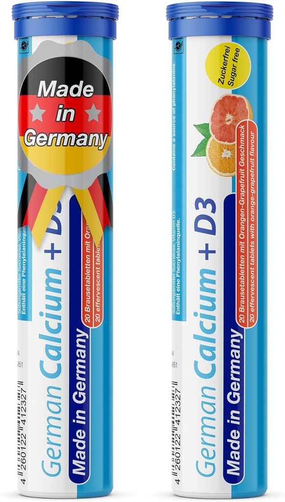 독일 칼슘 + VIT. D - 40 채식 음료 Effervescent Tablets - 오렌지 - Grapefruit 풍미 - 독일에서 만든