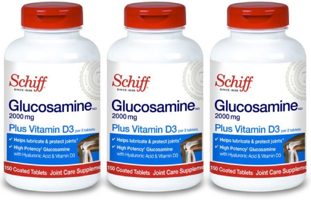 비타민 D3와 Hyaluronic 산, 150의 정제를 가진 Schiff Glucosamine 2000mg - 합동 보충교재 (포장 3)