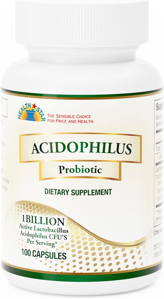 GeriCare Acidophilus 10mg Probiotic 캡슐, Digestive Gut Flora Balance, Immune Boost Dietary Supplement, (100 개, 팩 1) 지원