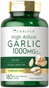 Carlyle Garlic 보충교재 1000mg | 180의 모자 | 무취 알약 | 높은 Allicin 추출물 | 채식주의자, 비 GMO & 글루텐 무료