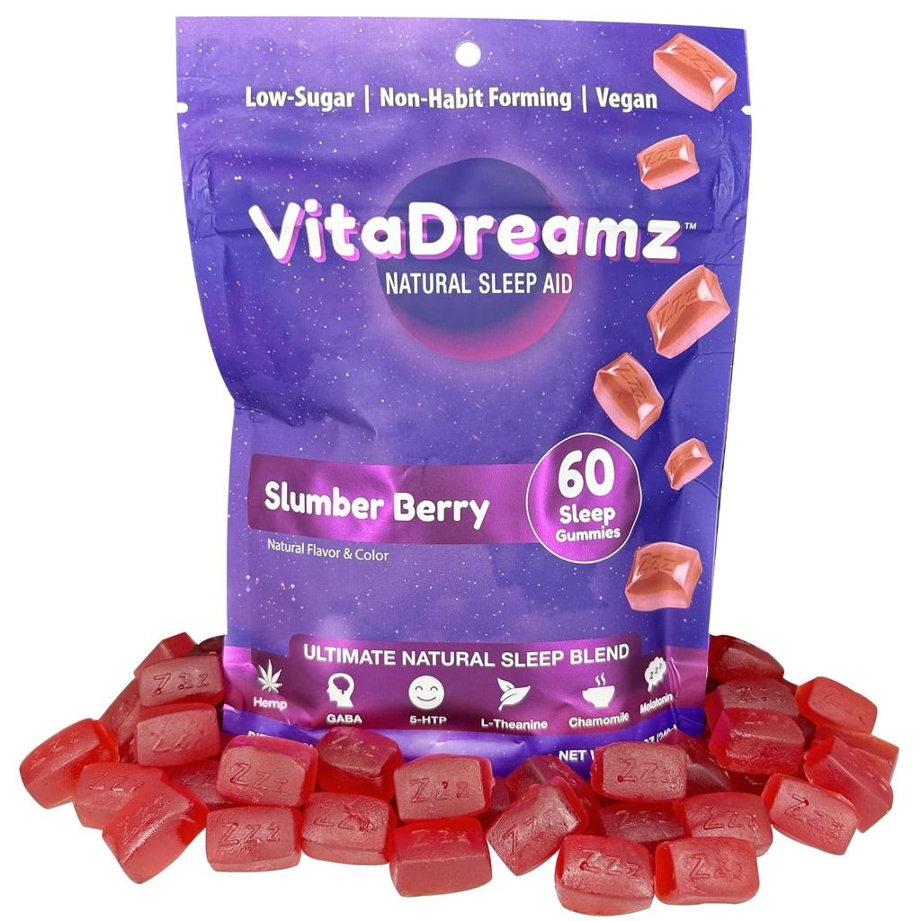 수면을위한 Melatonin Gummies - L-Theanine & GABA와 자연 수면 보조 보충교재 - SleepEZ Pillowz 60 Count