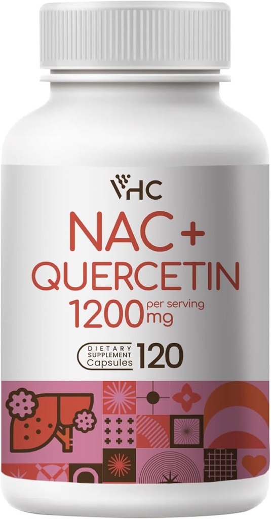 VHC NAC 보충교재, Acetyl L Carnitine1200mg 플러스 Quercetin, 최적 복용량 (1200mg + 100mg), 1개의 이중 활동 공식 N-Acetyl-L-Cysteine에 대하여 2, 호흡을 위한, Liver, Immune, 미국에서 만드는