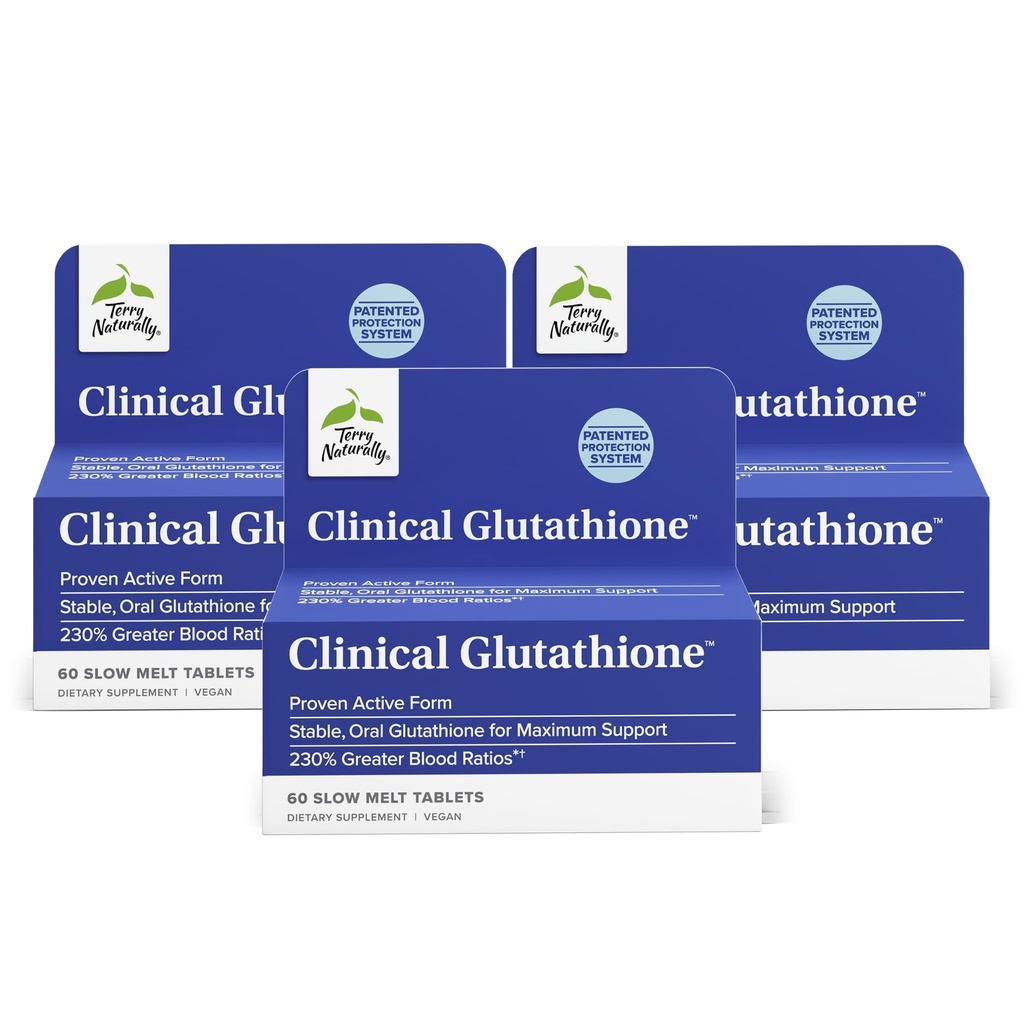 Terry Naturally Clinical Glutathione - 높은 흡수를 위한 산화 보충교재 - L-Glutathione를 가진 규정식 보충교재 - 세포 건강을 지원하는 채식주의자 보충교재 - 60 느린 용해 정제 (포장 3)