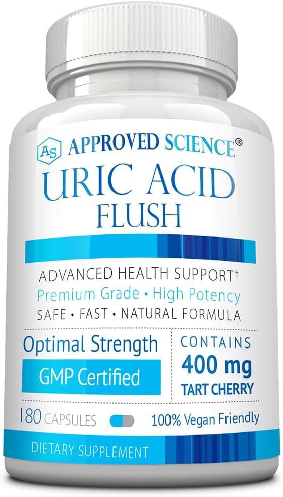 Folic Acid 및 Tart Cherry - 180 캡슐 - 3 개월 공급과 함께 승인 된 Science® Uric Acid Flush 보충