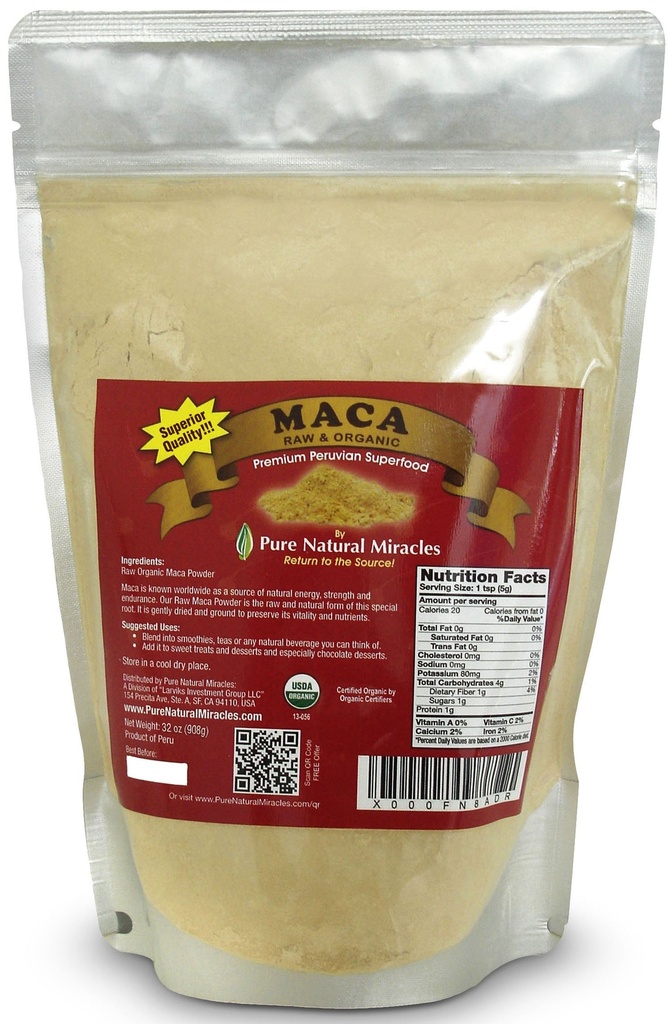 유기농 페루 마카 뿌리 분말 (16 oz) - 원료 및 영양성 Adaptogenic Superfood - 에너지, Hormonal Balance & Endurance 지원 - Non-GMO, 글루텐 프리 & Vegan Wellness Booster