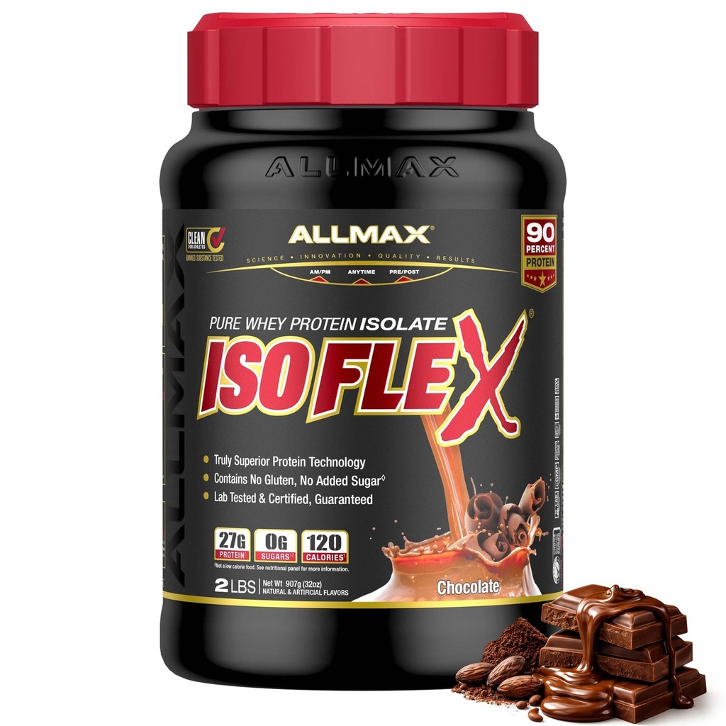 ALLMAX ISOFLEX Whey Protein Isolate, 초콜렛 - 2 lb - 27 lbs의 단백질 당 Scoop - Zero Fat & Sugar - 99 % Lactose 무료 - 글루텐 프리 & 소이 무료 - 약 30 인분