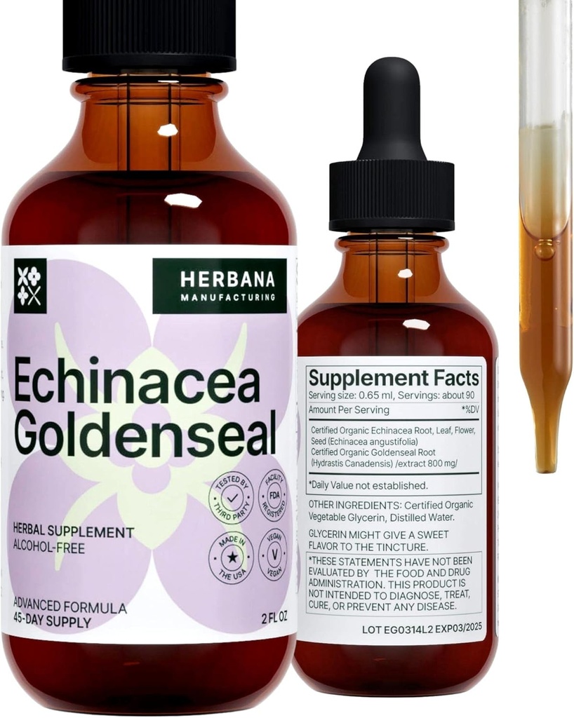Echinacea와 Goldenseal 2 fl oz 액체 추출물 - 자연적인 초본 보충교재 - 면역성이 있는 지원 하락 - 강화한 잠 | Boost 에너지 - 높은 힘 - 45 일 공급