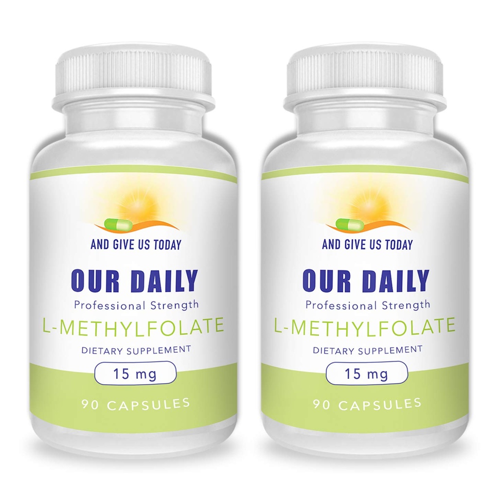 그리고 GIVE 미국 TODAY 우리의 DAILY L-Methylfolate 15mg (2 병) - 180 캡슐 - 직업적인 힘 활동적인 메틸 Folate - 5-MTHF 보충교재 - 비 GMO, 글루텐 자유로운, 충전물 없음
