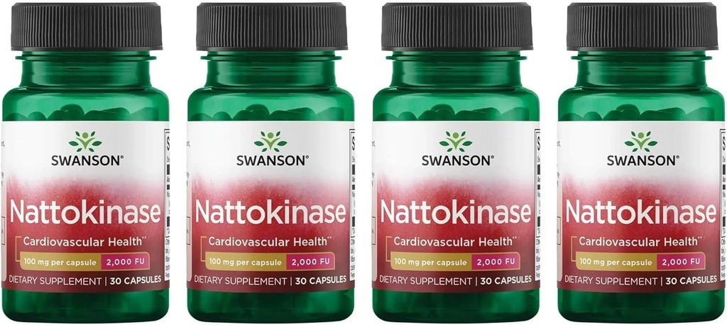 Swanson Nattokinase 2000 Fibrinolytic 단위 100 밀리그램 30 캡슐 효소 (4 팩)