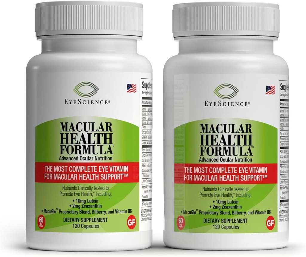 EyeScience – Macular Health Formula – 120 캡슐 – 눈 건강을위한 완벽한 영양 보충 - Lutein, Zeaxanthin, 비타민 C, D, E 및 B6-2-Pack 포함