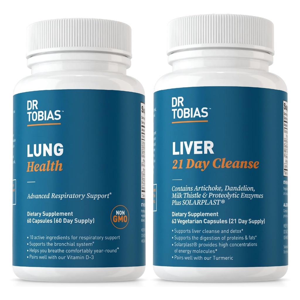 Dr. Tobias Lung Health & Liver 21 Day Lung과 Liver Cleanse & Detox with Vitamin C, Butterbur, Quercetin, Solarplast, Artichoke, 우유 이틀