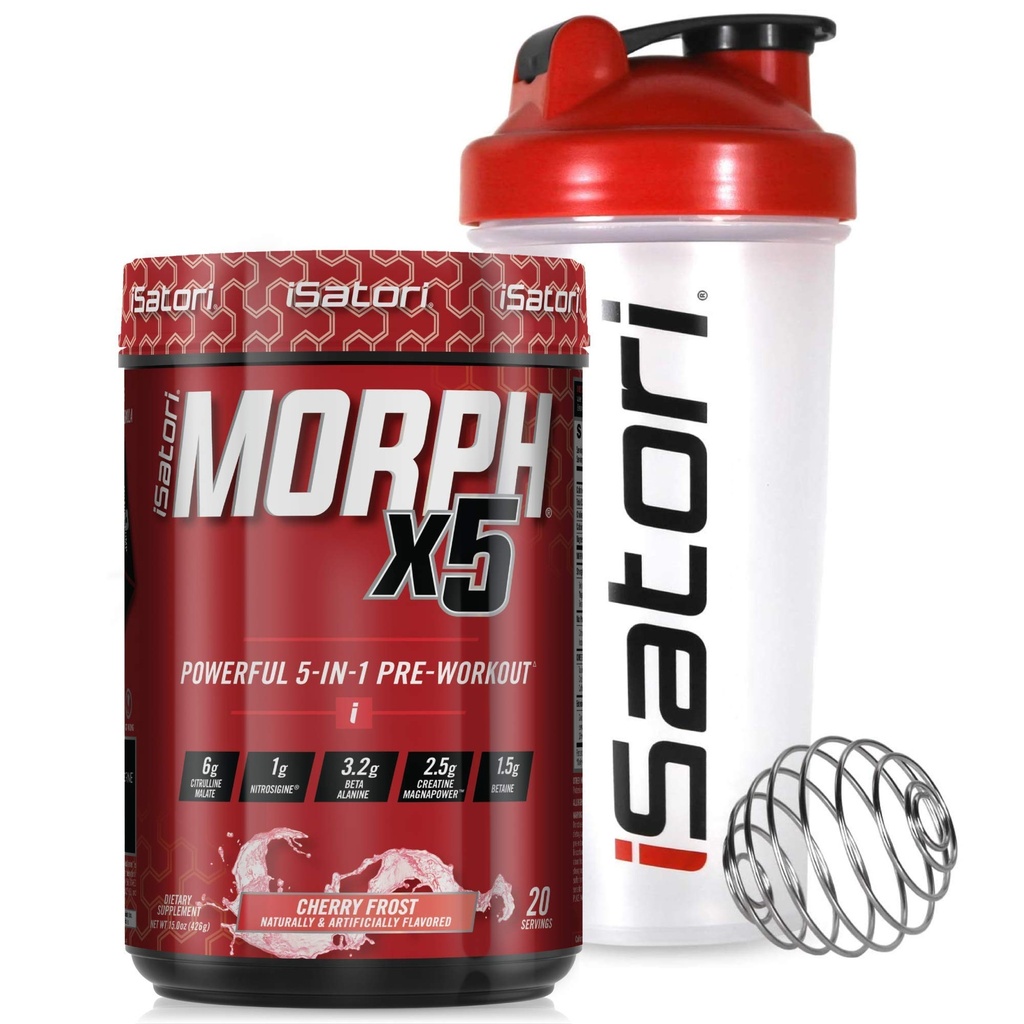 iSatori Morph Xtreme Intense Pre Workout - 폭탄 (20 서빙) 클래식 블렌더 병 (빨간색 탑이있는 명확한 병)