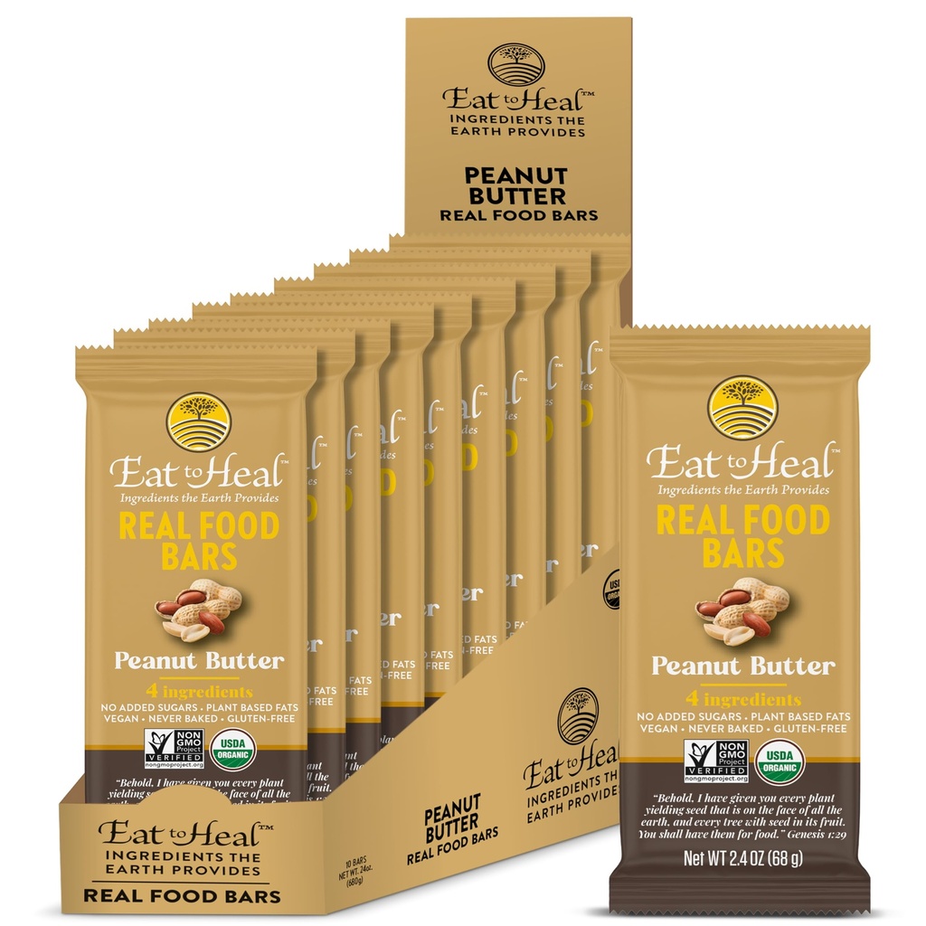 EatToHeal 땅콩 버터 진짜 음식 막대기 - 유기 채식주의자 건강한 높은 단백질 막대기 - 낮은 설탕 식사 보충, 비 GMO, 결코 구워지지 않는, 식물 기초를 두어, 글루텐 자유로운 - 선반에 앉히기 위하여 기술하는
