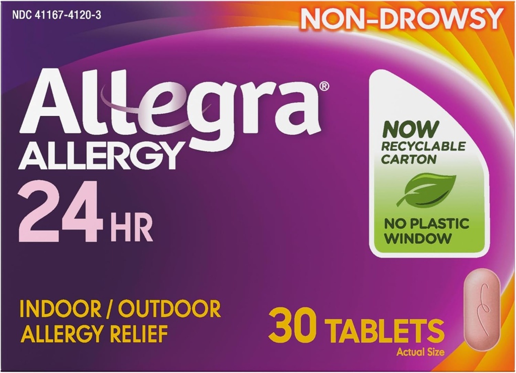 Allegra 성인 24HR 비 돌리기 항히스타민, 30의 정제, 빠른 행동 알레르기 증상 완화, 180 mg