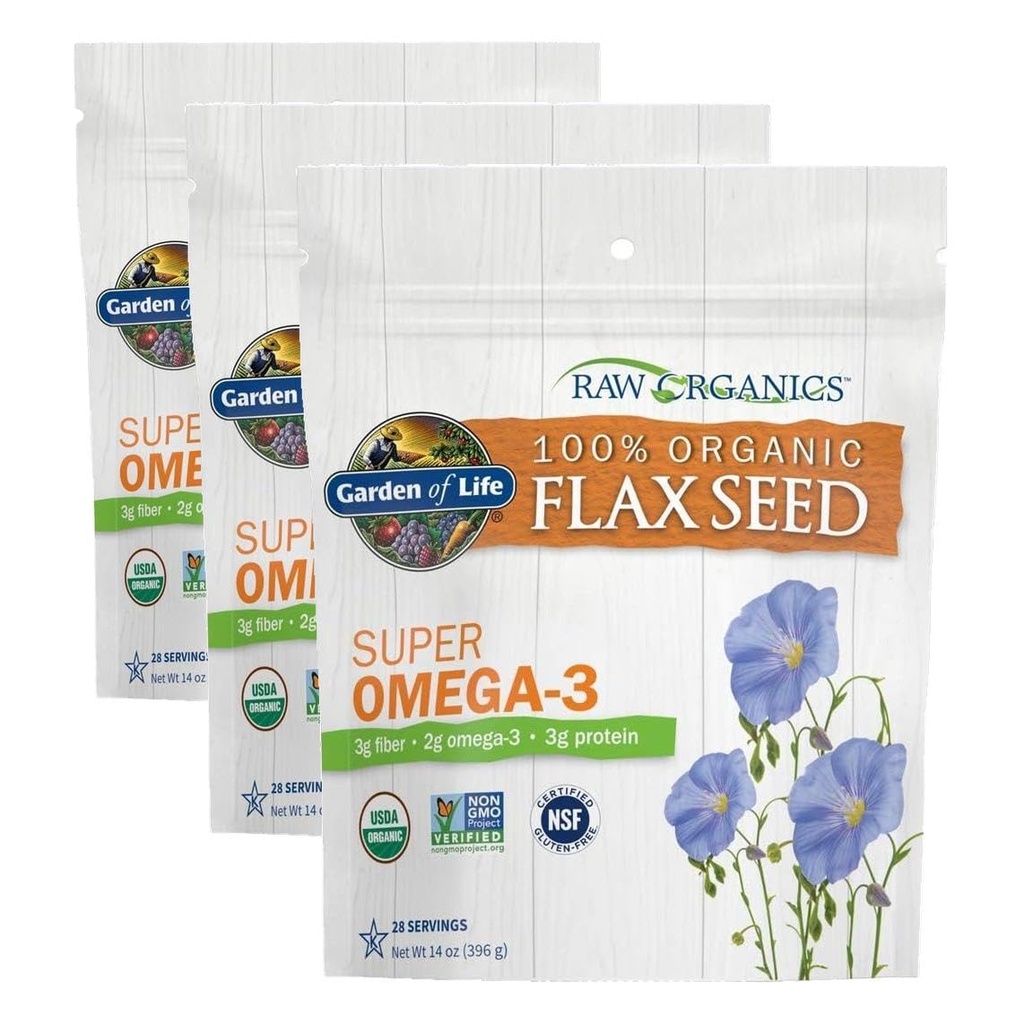 생활의 정원 100% 유기 배경 Flax씨, 찬 밀린 프리미엄 황금은 여자와 남자를 위한 식사, 2g Omega 3, Lignans, 3g 섬유, 3g 단백질, 1개의 성분, 보존 자유로운, 28의 서빙 (포장 3)를 먹였습니다
