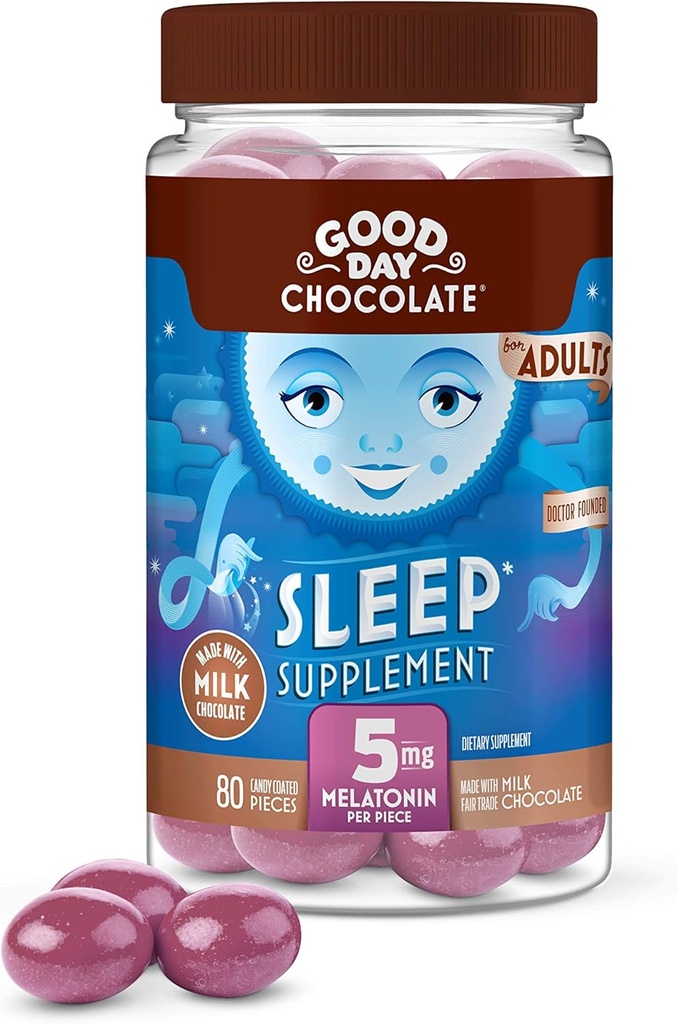 성인을위한 좋은 일 초콜릿 멜라토닌 [ 80 카운트 ] - Chamomile 및 Melatonin 5 mg이있는 공정 무역 비 GMO 우유 초콜릿 - 성인 멜라토닌, 성인 천연 수면 보조 보충교재