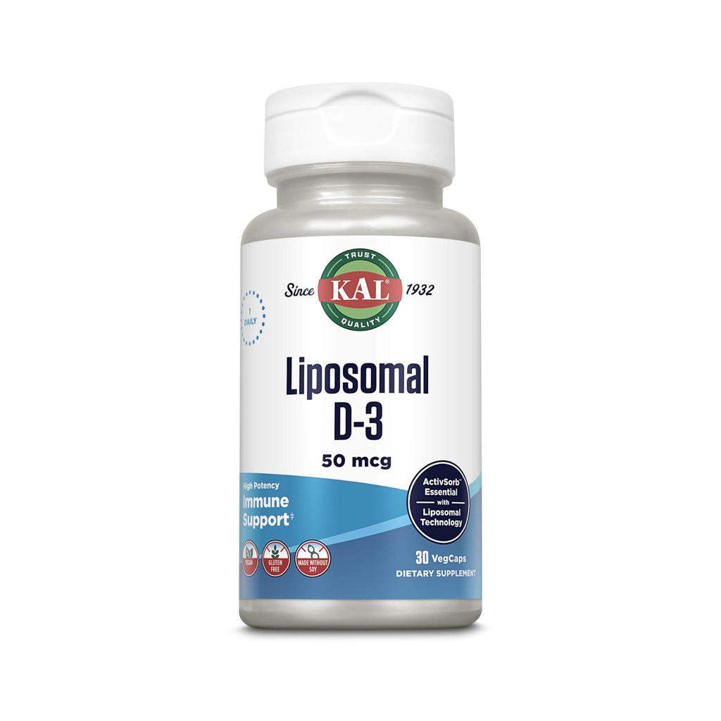 KAL Liposomal 비타민 D3 50 mcg, 높은 흡수 비타민 D, Liposomal 기술, 높은 힘 면역성이 있는 지원, Vegan 캡슐, 글루텐 자유로운, 아니 Soy, 30의 서빙