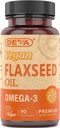 Deva Vegan Omega-3 Flaxseed Oil Supplement - 봉사 당 1000 MG - 감기 압박되는 & Unrefined - 생선 기름 대안 - Omega-3 ALA - 90의 캡슐, 1 팩