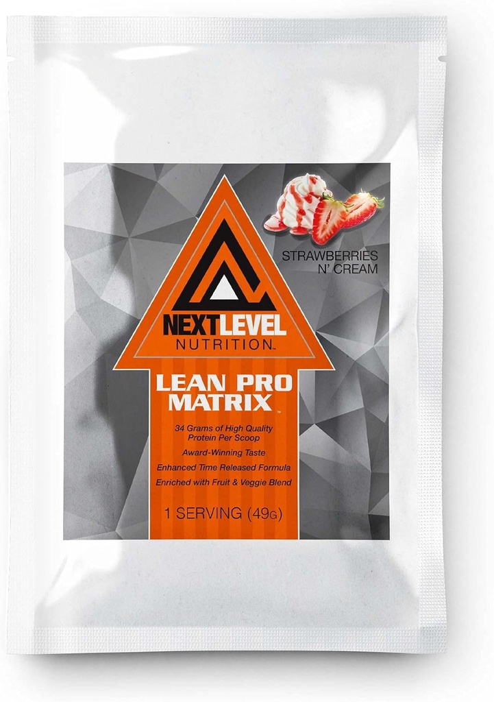 Lean Pro Matrix Protein Travel Packs by Next Level Nutrition | 딸기와 크림 | 7 일 공급 단일 서빙