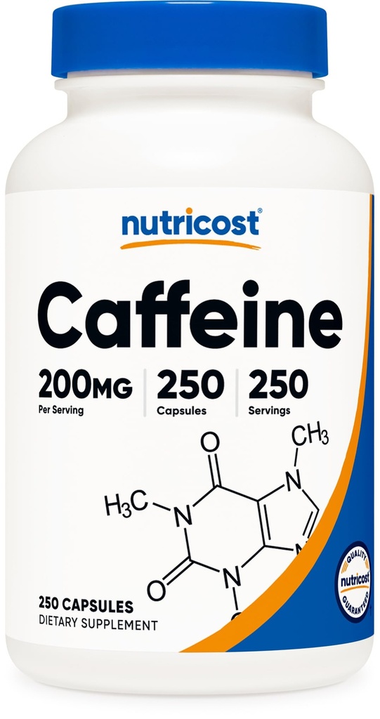 Nutricost 카페인 알약, 서빙 당 200mg (250 모자)