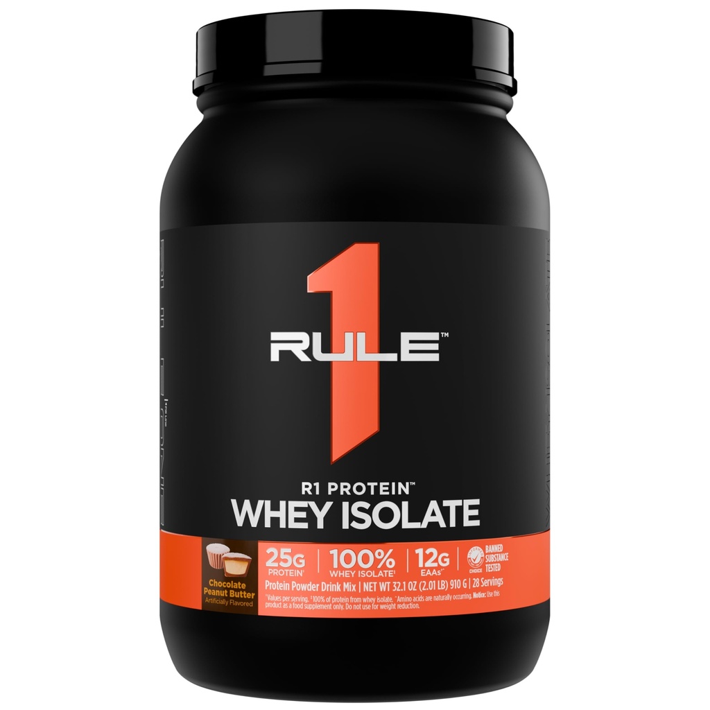 규칙 1 R1 단백질 Whey Isolate - 25g Protein & 6g BCAA로 독점적으로 운동 회복을위한 Isolated & Hydrolyzed 소스 (2 파운드 *, 초콜릿 땅콩 버터)